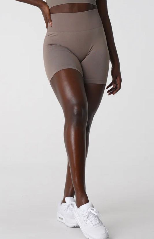 Taupe Solid Seamless Gym Shorts