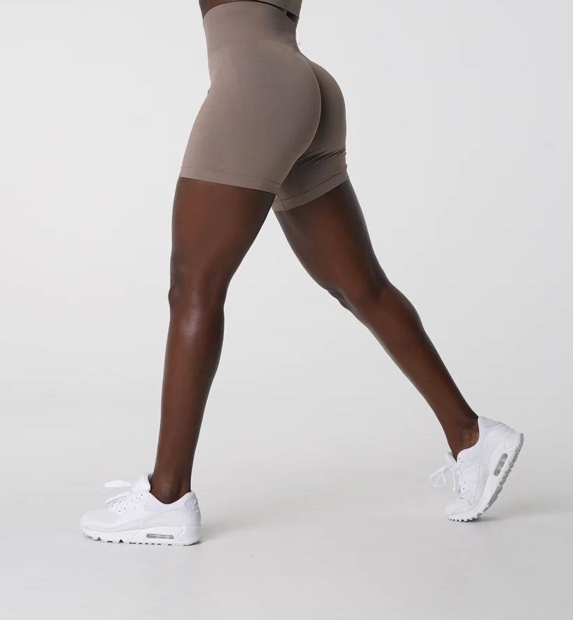 Taupe Solid Seamless Gym Shorts