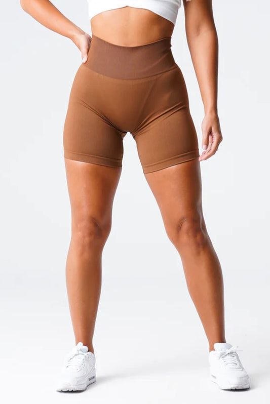 Caramel Solid Seamless Gym Shorts