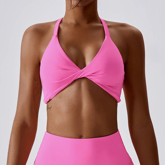 Hot Pink Racer Back Twist Sports Bra