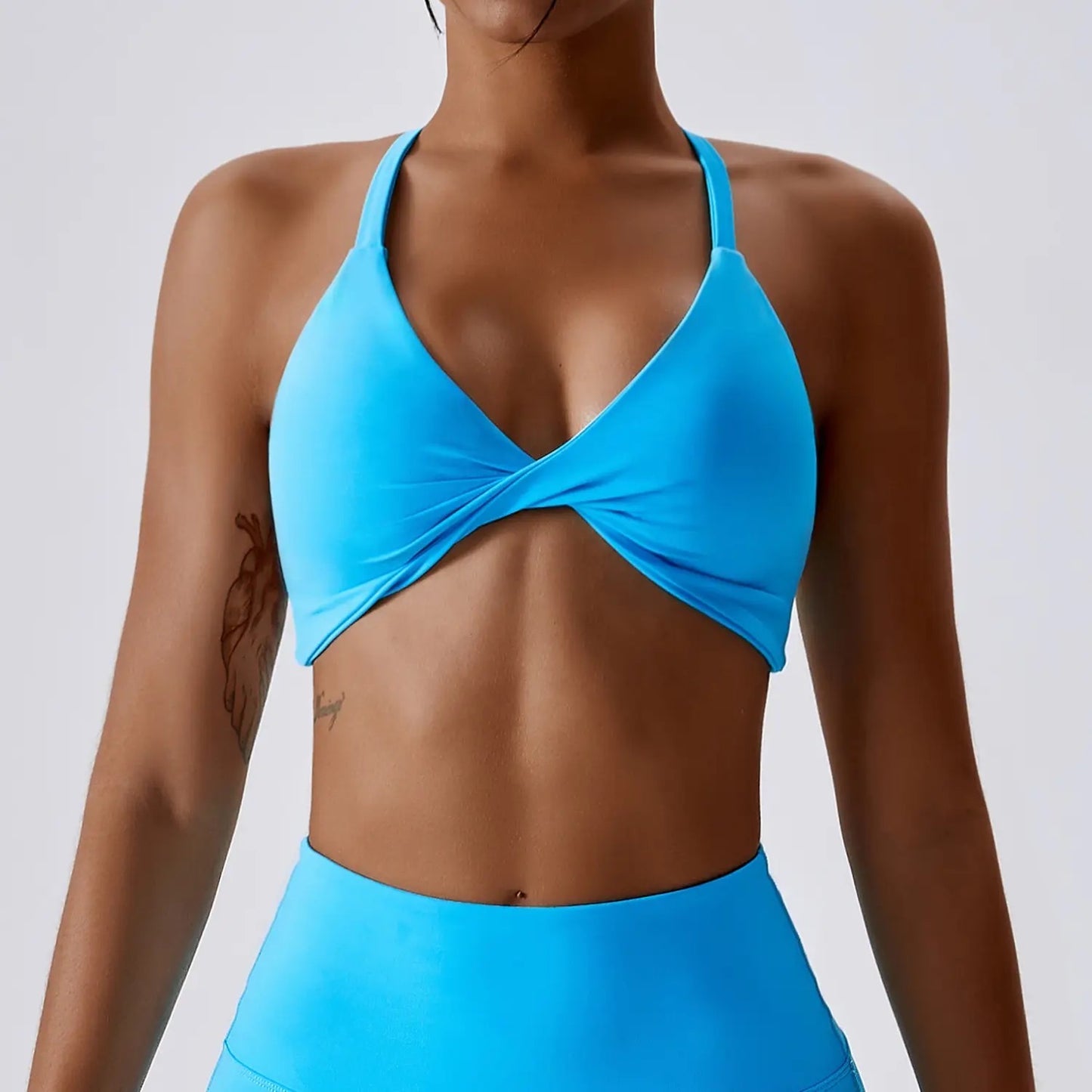 Aqua Blue Racer Back Twist Sports Bra