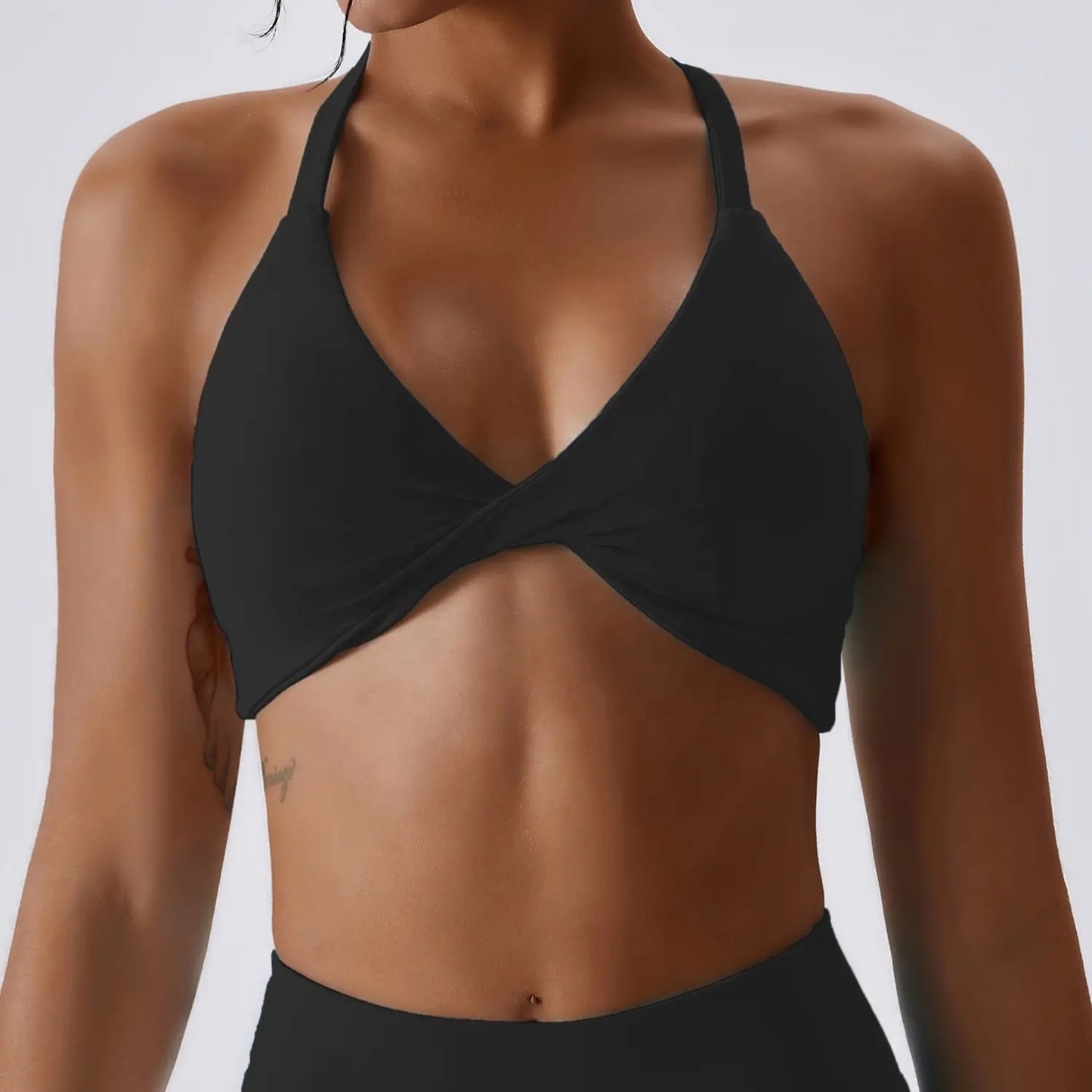 Jet Black Racer Back Twist Sports Bra