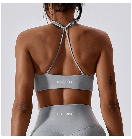 Egypt Grain Gray Racer Back Twist Sports Bra