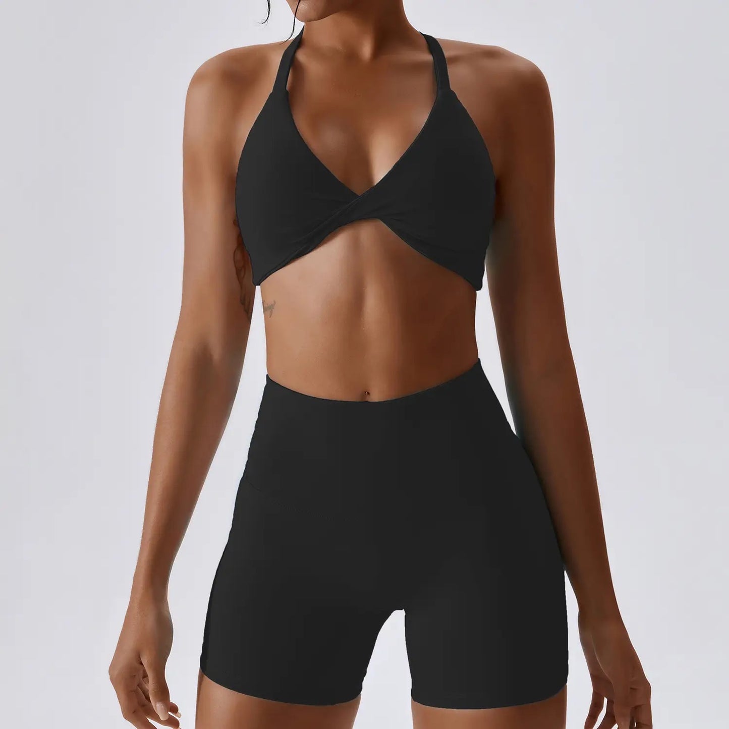 Jet Black Racer Back Twist Sports Bra