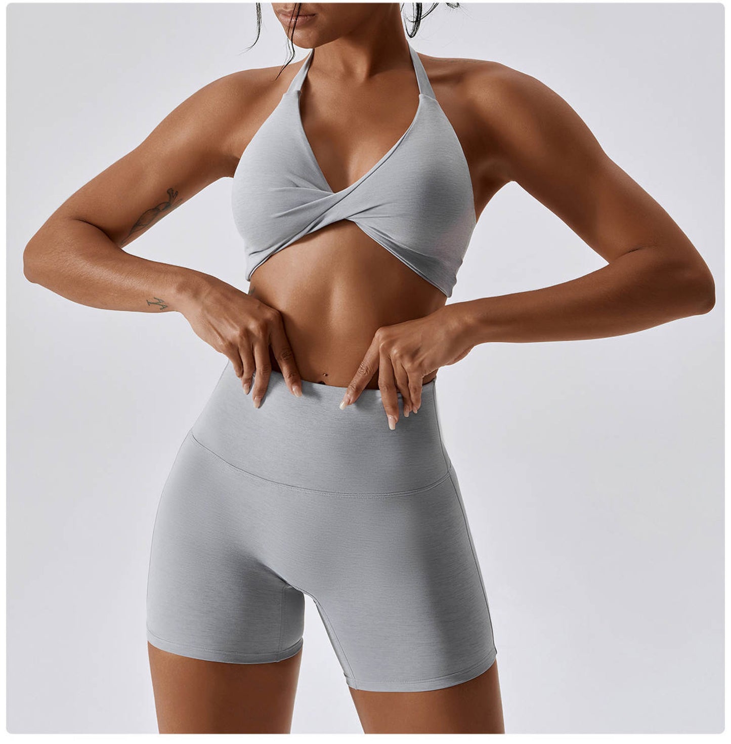 Egypt Grain Gray Racer Back Twist Sports Bra