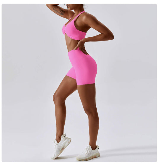 Hot Pink Racer Back Twist Sports Bra