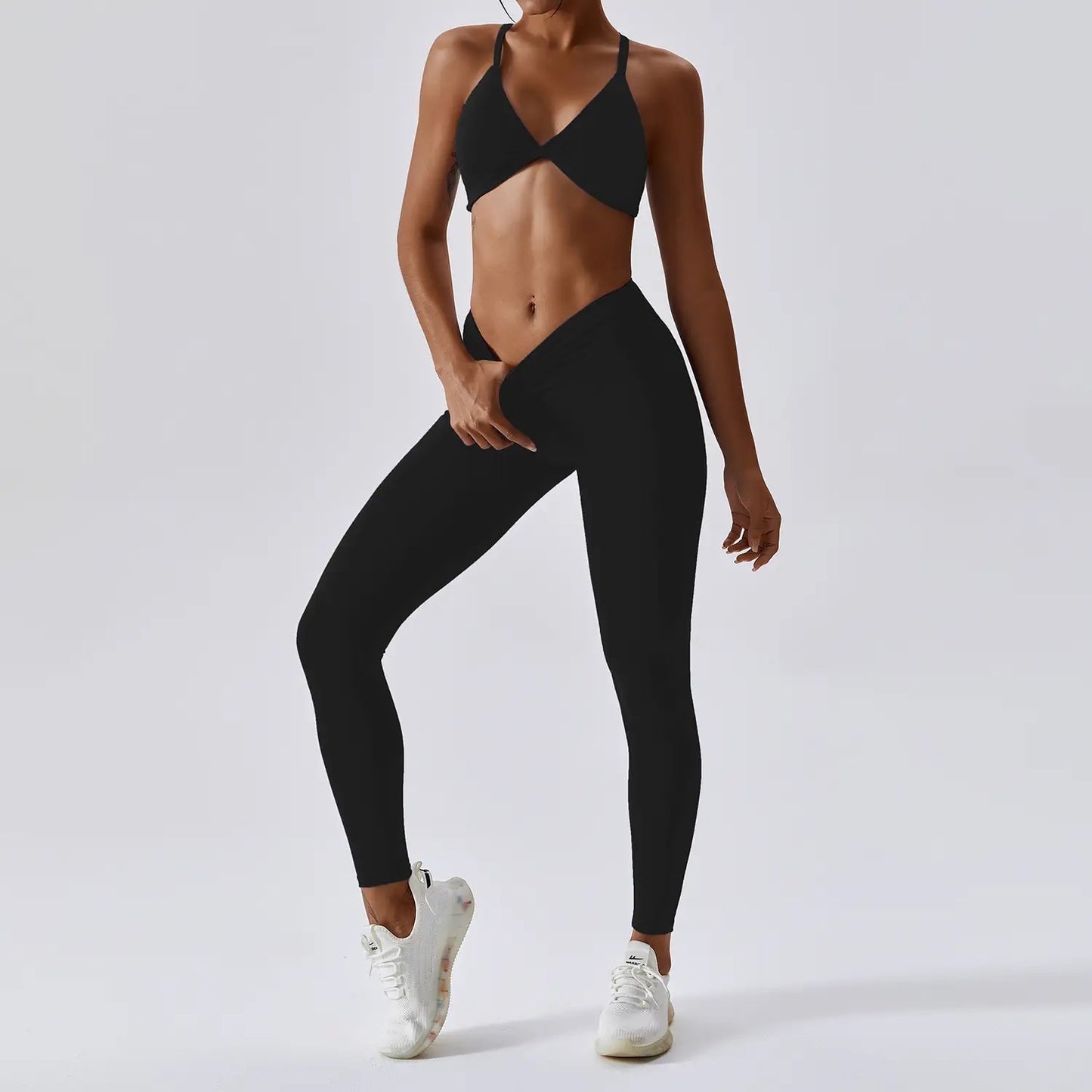 Jet Black Racer Back Twist Sports Bra