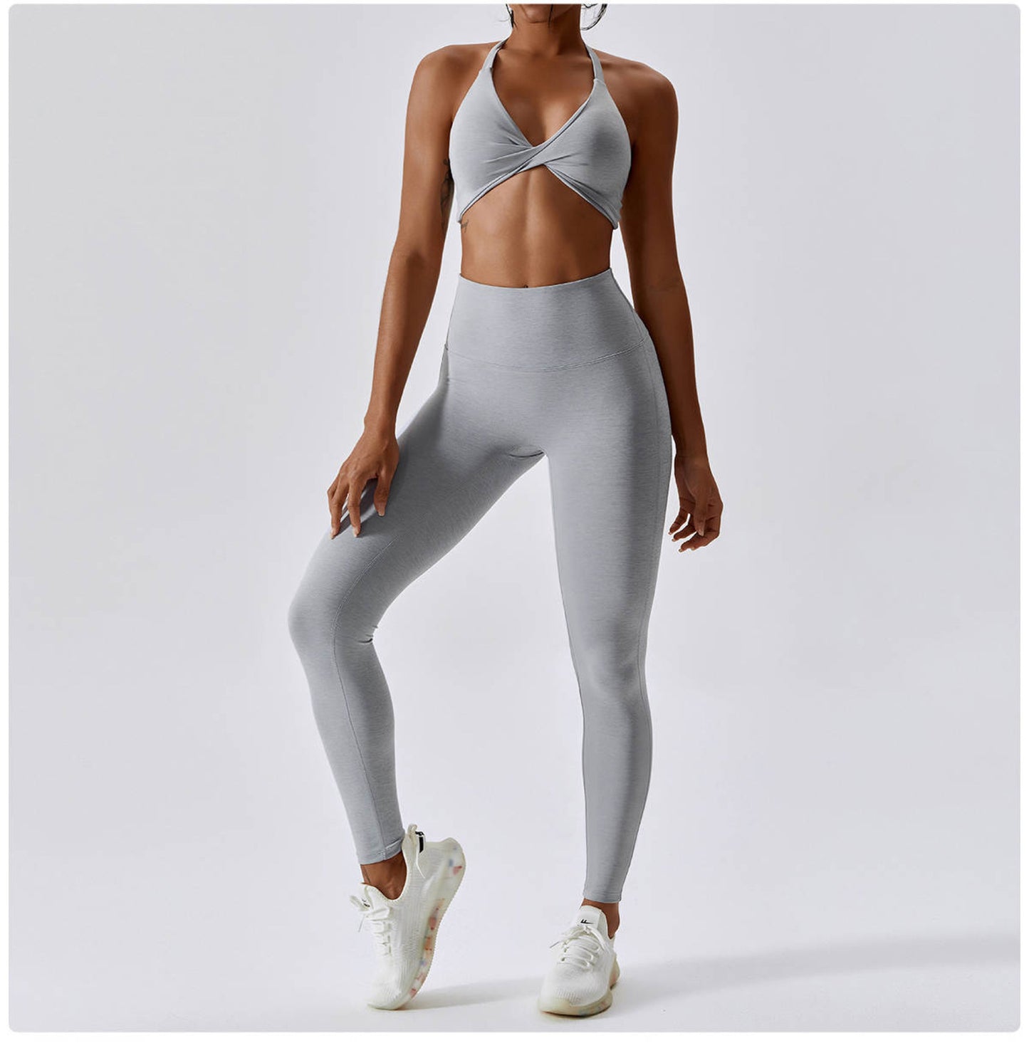 Egypt Grain Gray Racer Back Twist Sports Bra